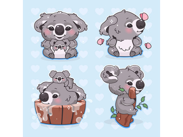 Cute koala kawaii cartoon vector characters set preview picture