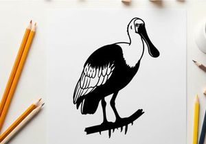 Silhouette of a pelican standing on a branch