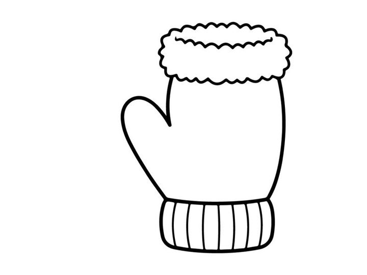 Hand drawn winter mitten icon, simple black and white Christmas holiday line art illustration