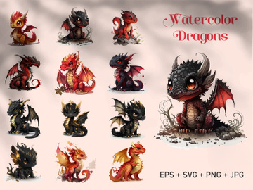 Cute Baby Dragon Watercolor SVG Clipart preview picture