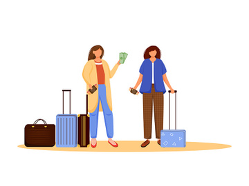 Girls pack luggage flat vector illustration preview picture