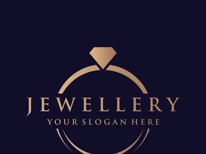 Abstract logo of jewelry ring with luxury diamond or gems.Isolated black and white background.Logo can be for jewelry brand and sign.
