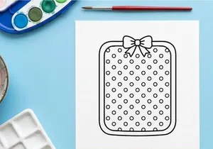 Christmas gift box outline icon with polka dot pattern and decorative bow