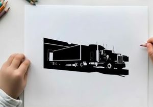 Silhouette of a large semi truck with trailer
