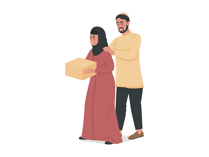 Couple donating food to charity semi flat color vector characters