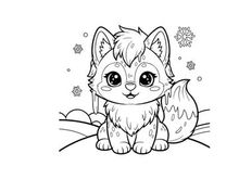 Cute white kitten with flowers vector illustration