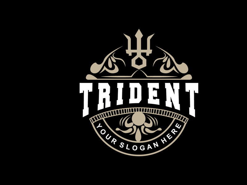 Neptune Poseidon Trident Logo, Spear Simple Vintage Template Design