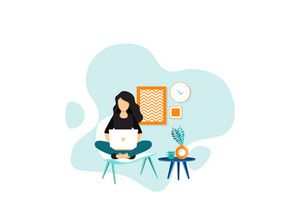 A woman working at home