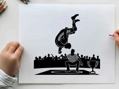 Silhouette of a man performing a flip in a competition silhouette