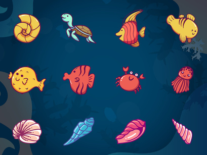 Underwater fish and animals vector illustration cartoon.