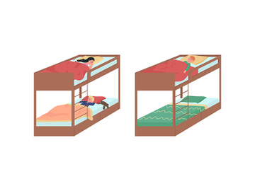 Children sleeping on bunk beds flat color vector faceless character set preview picture