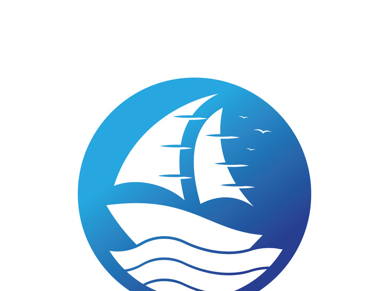 Sailboat boat on sea ocean wave with logo design simple ship