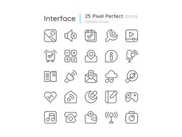 Interface pixel perfect linear icons set preview picture