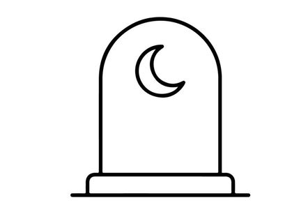 Crescent moon on gravestone icon for Halloween. Spooky night sky symbol of horror and gothic themes.