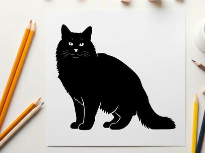 Silhouette of a black cat sitting and looking forward