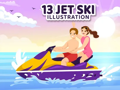 13 People Ride Jet Ski Illustration