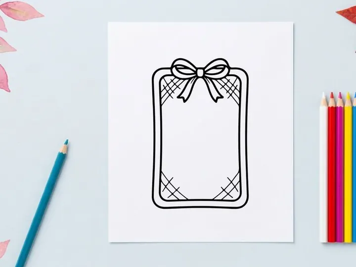 Christmas gift tag with ribbon bow, hand drawn outline vector illustration