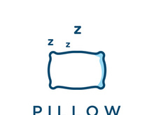 Bed and sleep logo creative design, with pillow,zzz, clock, moon and stars.