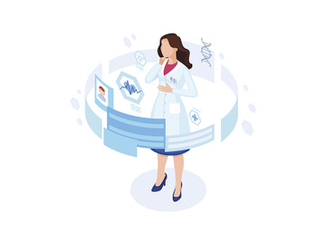 Doctor studying patient profile isometric illustration preview picture