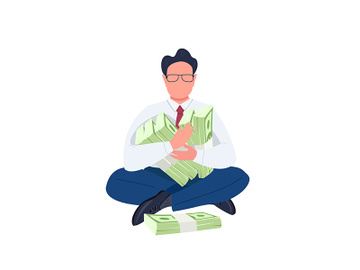 Man holding stacks of money flat color vector faceless character preview picture