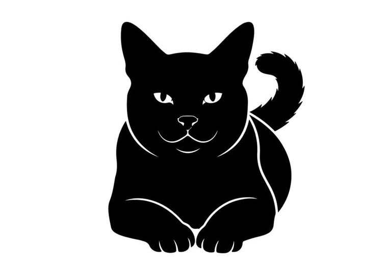 Black cat silhouette with white outline and eyes