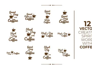 12 vector creative spirit word with coffee
