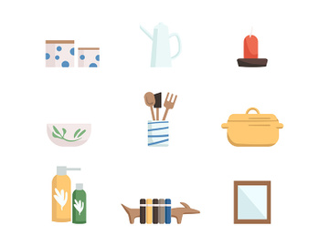 Home accessories flat color vector objects set preview picture