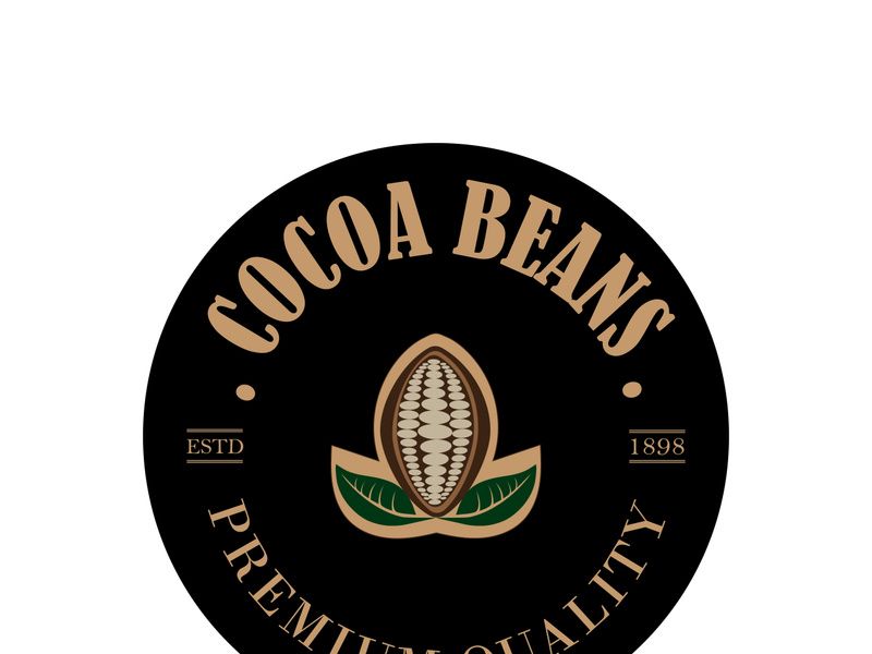 cocoa logo,cocoa bean,cocoa tree,cocoa branches and leaves,chocolate mix on white background,vintage,modern,simple,minimalist icon illustration template design vector