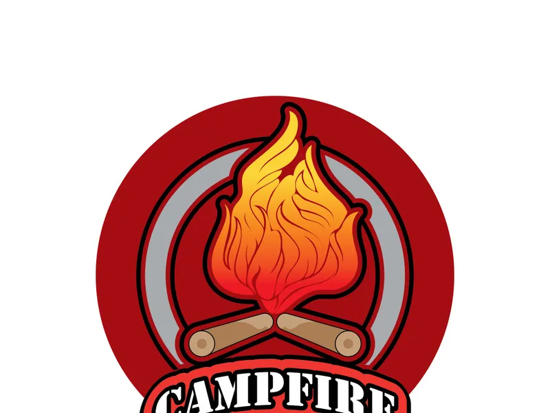 Bonfire Campfire Camp Fire place wood flame vintage retro logo design