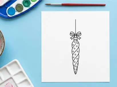 Christmas tree ornament icicle decoration, festive holiday bauble line art drawing.