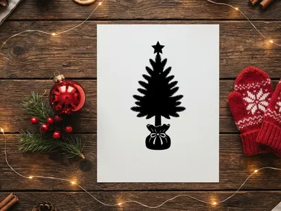 Silhouette of Christmas Tree with Star and Gift Bag for Holiday Decor