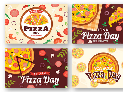 14 National Pizza Day Vector Illustration