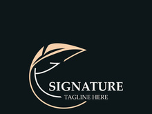 Feather and signature logo design minimalist business symbol sign template illustration