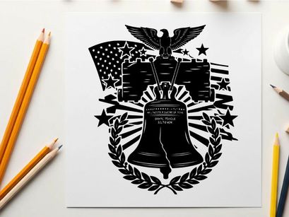 Liberty bell silhouette american eagle patriotic symbol