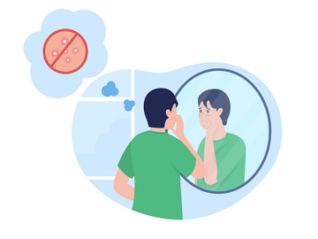 Teenage boy sad over pimple 2D vector isolated illustration preview picture