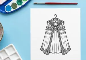 Cape pengantin putih elegan dengan sulaman bunga yang tergantung di gantungan. Jubah pernikahan mewah dengan desain floral untuk hari spesial sang pengantin.