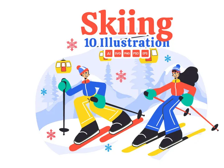 10 Skiing Winter Sport Activities Illustration
