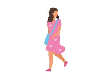 Girl wearing new stylish dress semi flat color vector character preview picture