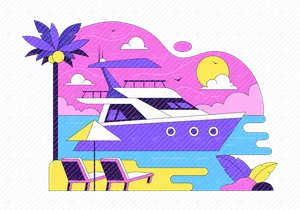 10 Luxury Yacht Tropical Illustration