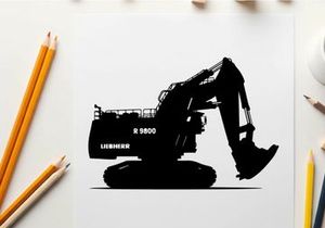 Silhouette of a black excavator on a white background