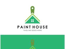 logo icon illustration house paint with a blend of brushes and rollers for house wall paint design, minimalist house, painting, interior, building, property business, wallpaper, vector concept