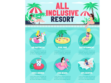 All inclusive resort flat color vector informational infographic template preview picture