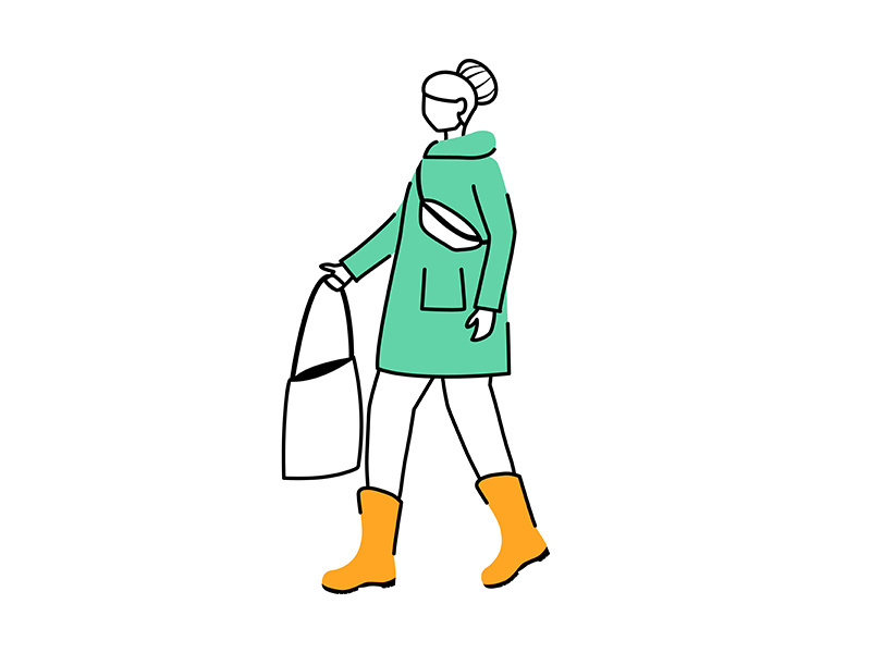 Woman in raincoat flat contour vector illustration