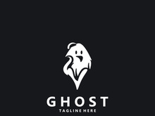 Ghost Logo, Simple Halloween Devil Design Illustration Template Black Background