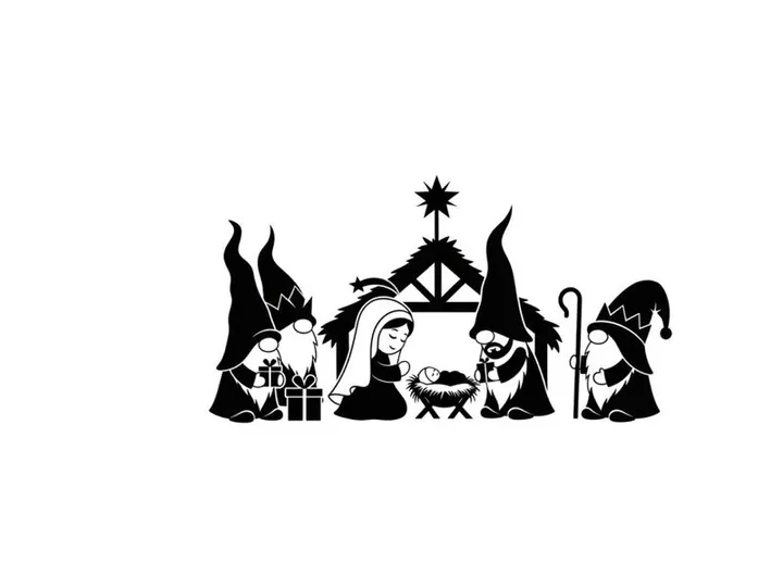 Nativity scene silhouette with holy family and three wise men