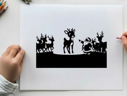 Santa claus and reindeer silhouette on a white background for christmas