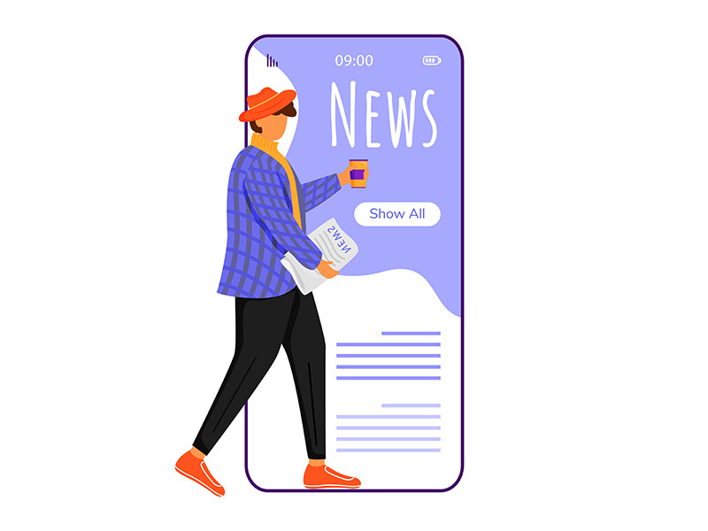 News cartoon smartphone vector app screen