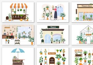 22 Flowers Store and Plants Shop Background Illustration
