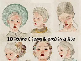 Vintage Asian Women Portraits Illustration Bundle – 10 Hand-Drawn Illustrations preview picture