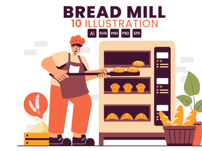 10 Traditional Bread Mill Illustration